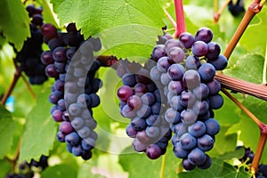 close-up shot of purple grape clusters on vines