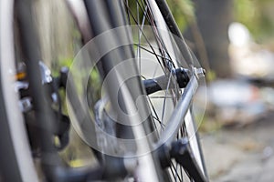 Close-up shot of rear wheel of a bicycle.