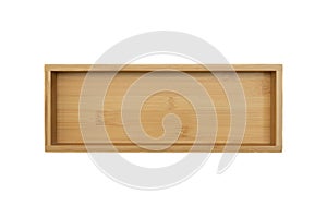 Close-up shot of a rectangular bamboo serving tray isolated on white background