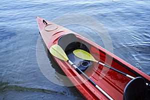 Close up shot of red kayak