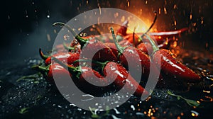 Close-up shot of red pepper with fire in the background, Generative AI