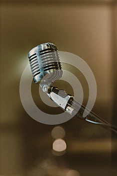 close-up shot of retro microphone