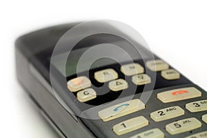 Close up shot of a retro phone on white background