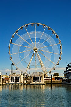 Close-up shot of Rimini\'s ferris wheel.