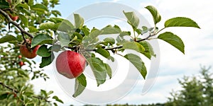 Apple tree branch with red apple photo
