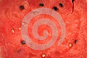 Close up shot of ripe slice of watermelon as a background texture. Hot summertime concept