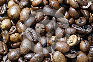 Close up shot of roasted coffee beans