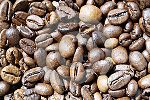 Close up shot of roasted coffee beans