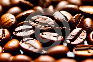 Close up shot roasted coffee beans generated by ai