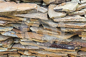 Close up shot of rocks stocked together. Background