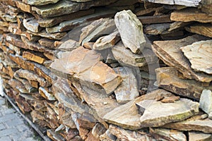 Close up shot of rocks stocked together. Background