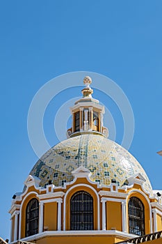 Close up shot of the roof of the historical Shrine of Our Lady of Remedies