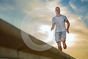 Close up shot of runner's shoes