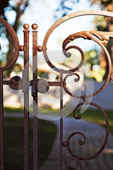 Close-up view of rusted gate