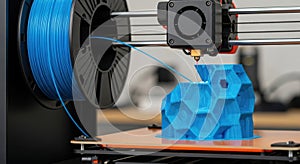 3D Printing in Progress: Blue Geometric Object