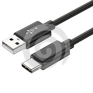 Black USB Type C Cable Connectivity Solution for Modern Devices and Data Transfer on White Background