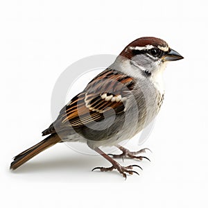 Close up shot of small Sparrow isolated on white background