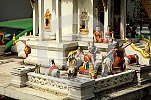 Close up shot of small temple model of buddhist spirit house in