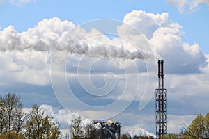 Close-up shot of smoke pipe: industrial production, factory, air pollution