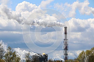 Close-up shot of smoke pipe: industrial production, factory, air pollution