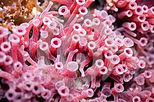 close-up shot of a soft coral polyp in vibrant pinks