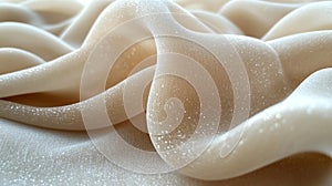 Close-up shot of soft neutral-toned fabric with faint texture resembling velvet photo