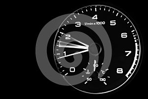 Close up shot of a speedometer in a car. Car dashboard. Dashboard details with indication lamps.Car instrument panel. Dashboard wi