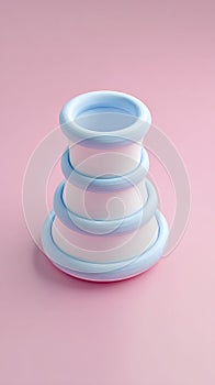 Stacked blue and white objects on a pink background