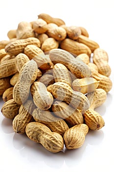 Stack of Raw Peanuts in Shells Isolated on White