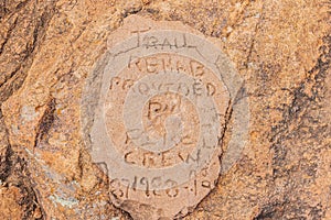 Close up shot of a stone with text in the Wichita Mountains National Wildlife Refuge
