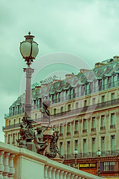 Close up shot of street lamps detail in Paris