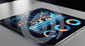 Tablet Displaying Financial Data and Charts