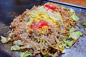 Close up shot of Teppanyaki noodles