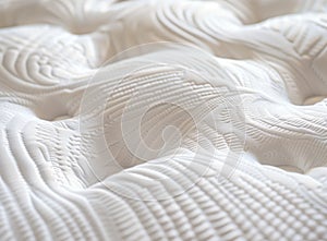 A close-up shot of the texture and pattern on a mattress, highlighting its softness and comfort for sleeping. The