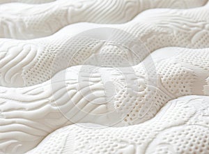 A close-up shot of the texture and pattern on a mattress, highlighting its softness and comfort for sleeping. The