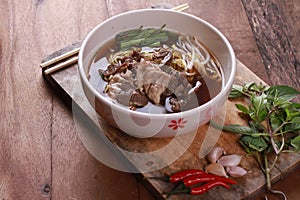 Close up shot of Thailand traditional ekaehla beef soup. KaoLau