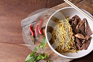 Close up shot of Thailand traditional ekaehla beef soup. KaoLau