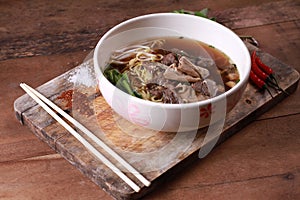 Close up shot of Thailand traditional ekaehla beef soup. KaoLau