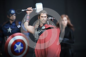 Close up shot of THOR AVENGERS 2 superheros figure in action fighting