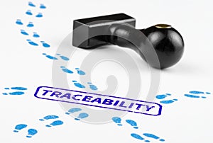 Close up shot of traceability concept with paths of footprints. photo