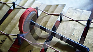 Close-up shot of traditional music instrument in Bandung. West Java, Indonesia