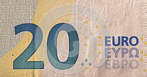 Close-up shot of a twenty euro banknote