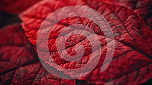 A close-up shot of a vibrant red leaf against a dark black background, great for using in designs and graphics,
