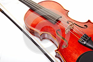 Close up shot of a violin,very soft def of field. Detail of violin