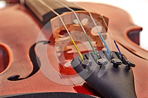 Close up shot of a violin,very soft def of field. Detail of violin