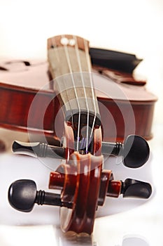 Close up shot of a violin,very soft def of field. Detail of violin