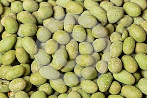 Close up shot of wasabi peanuts - the prefect healthy breakfast snack