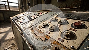 Rusty Industrial Control Panel in Abandoned Factory