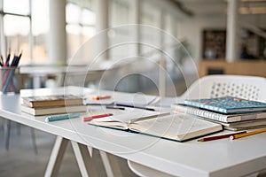 Close-up of white table in a study space
