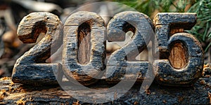 A close-up shot of a wooden number on a log, suitable for use in nature-inspired designs or as a decorative element